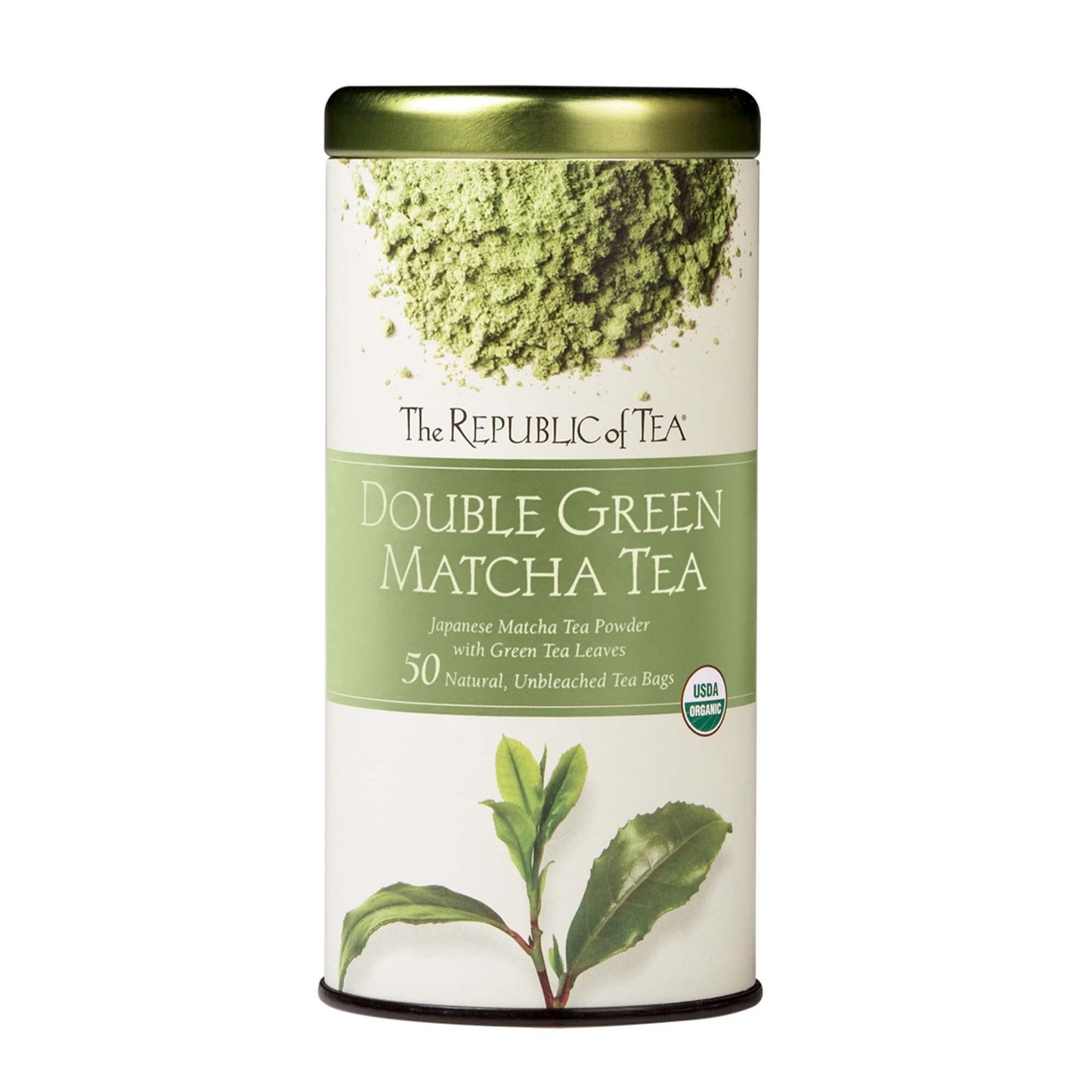 The Republic of Tea Organic Double Green Matcha Powder, Naturally Caffeinated, 50 Count, Green