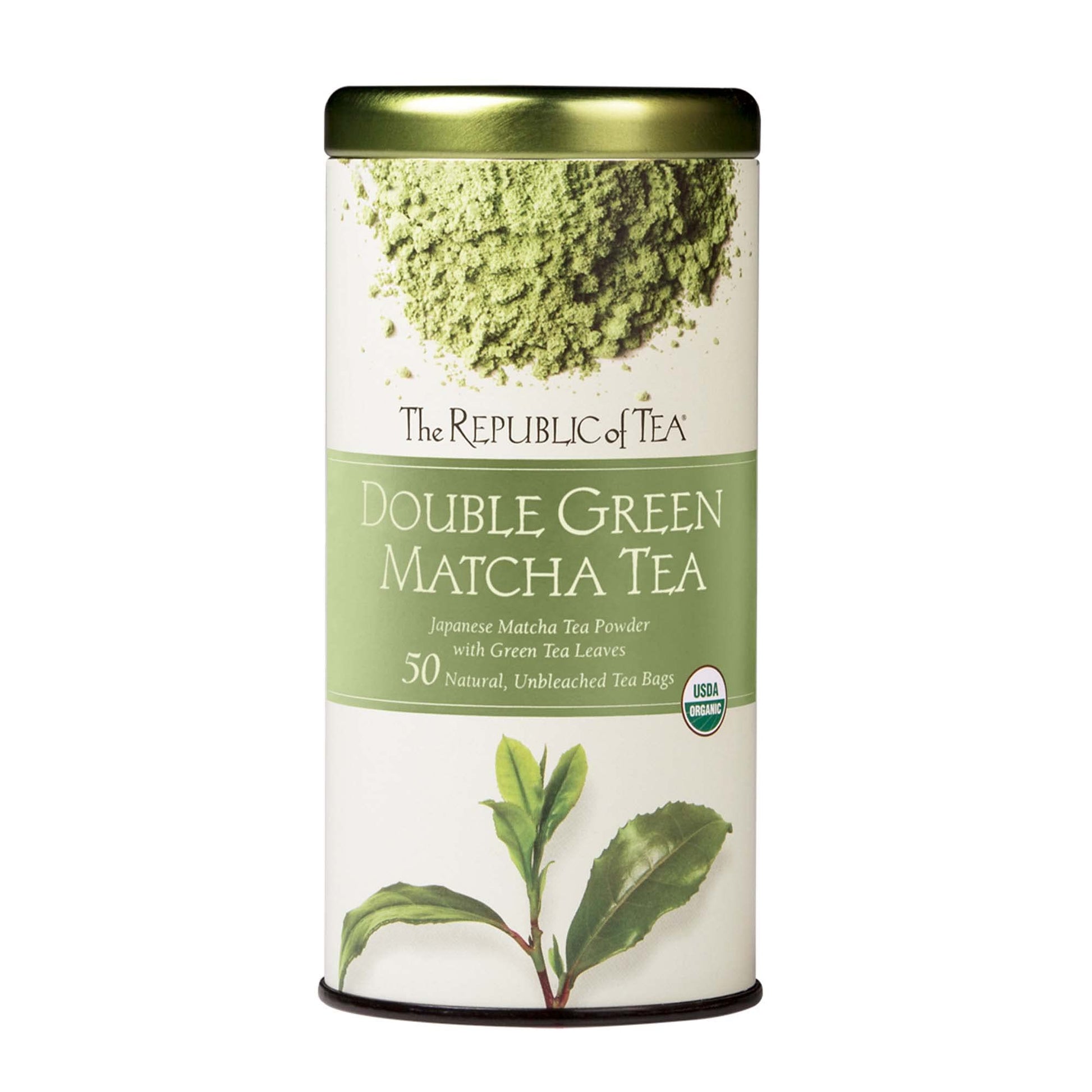 The Republic of Tea Organic Double Green Matcha Powder, Naturally Caffeinated, 50 Count, Green