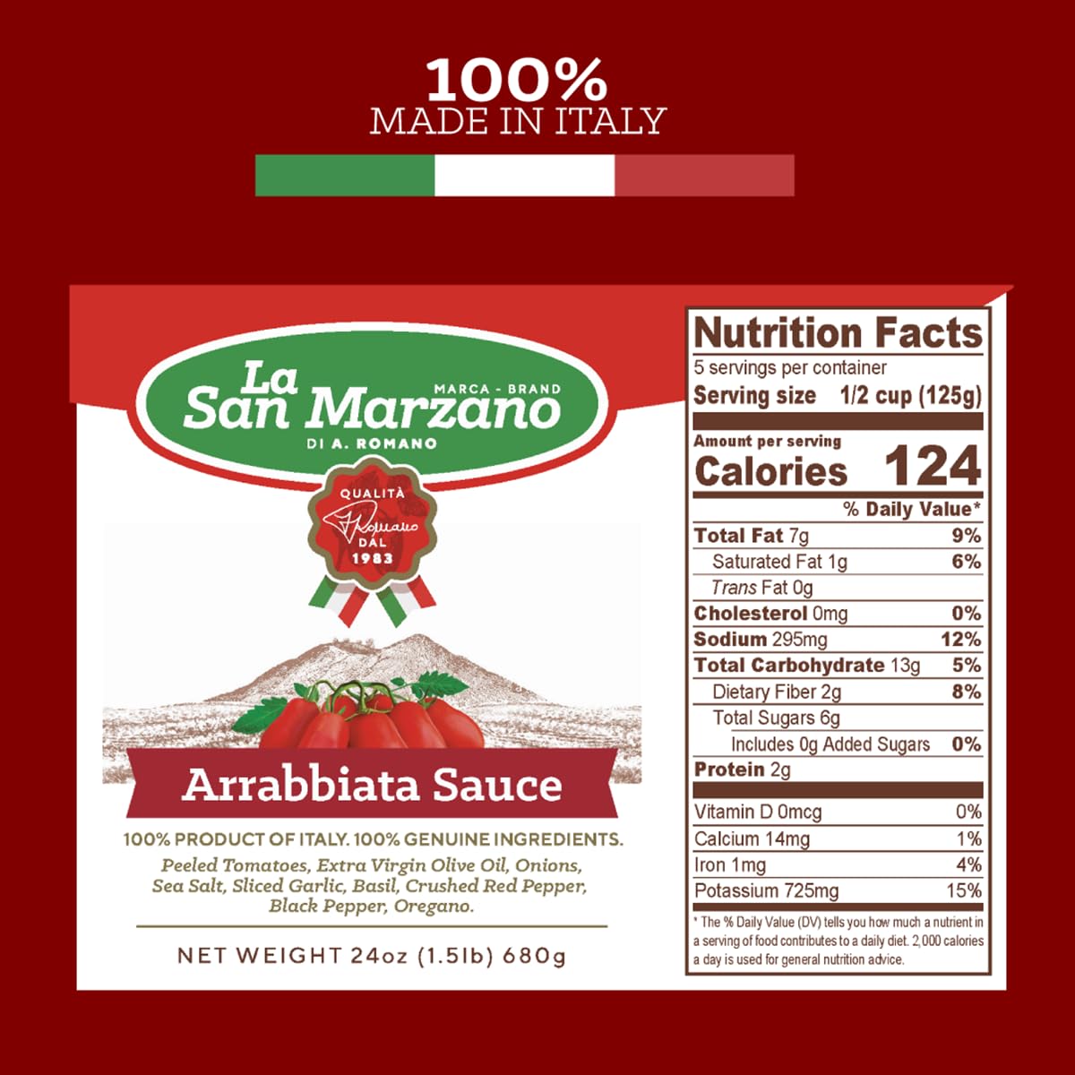 La San Marzano Arrabiata Sauce, All Natural, Vegan, Gluten Free, 24 oz, Pack of 6