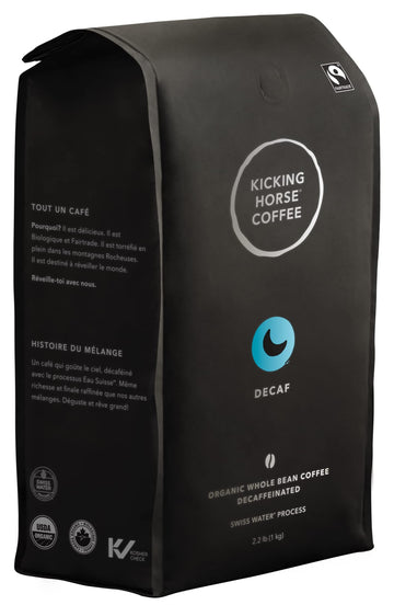 Kicking Horse Coffee Decaf, Swiss Water Process, Dark Roast, Whole Bean, Certified Organic, Fairtrade, Kosher, Black, 35.274 Oz,