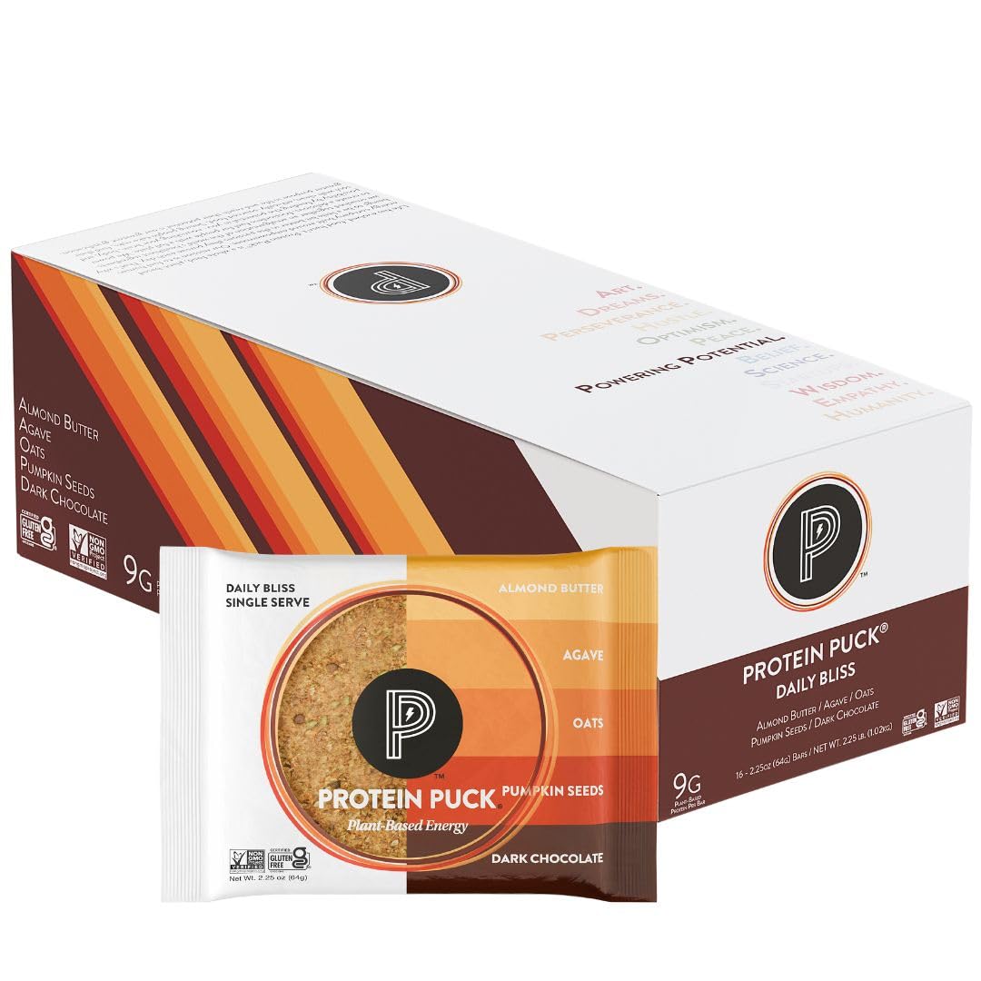 Protein Puck Plant Based Bars, Vegan Protein, Gluten Free, 16 Count, 2.25 oz Single Serve