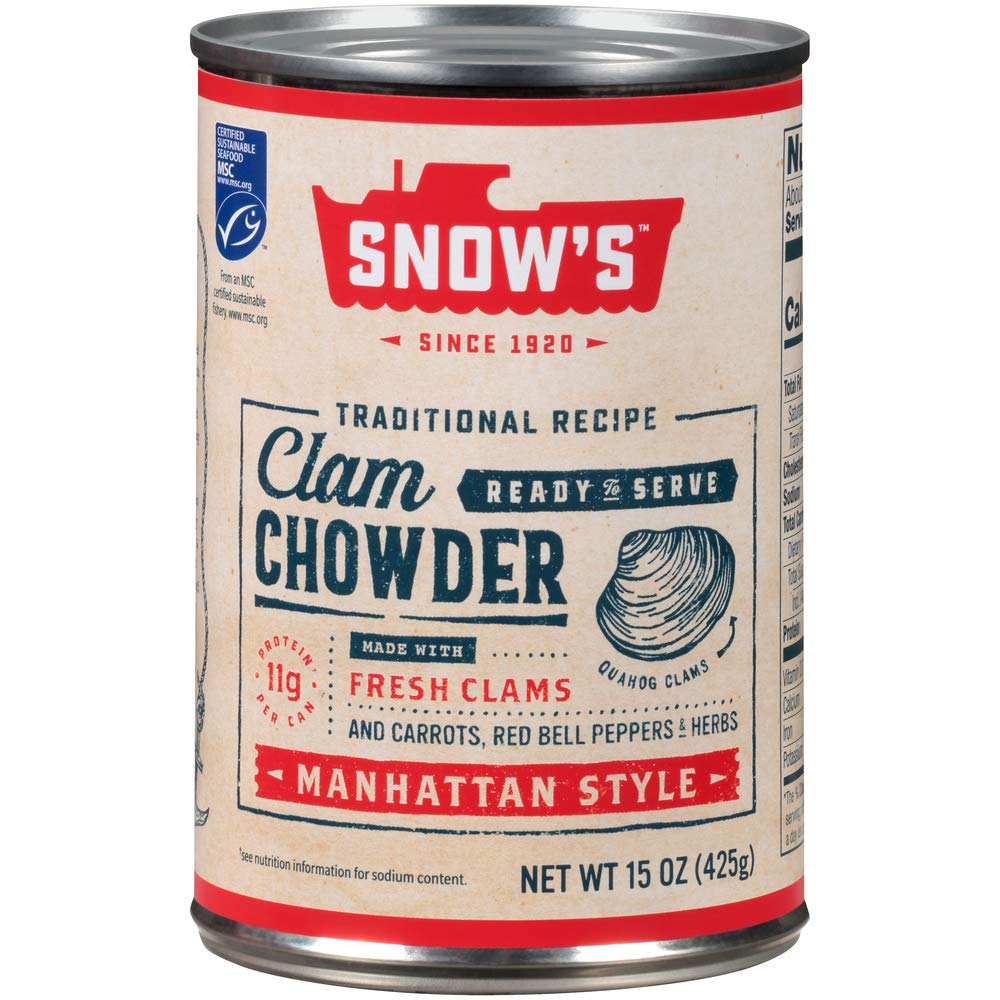 Snow s Manhattan Clam Chowder, 15 oz Can (Pack of 12) - 11g Protein per Serving - Ready-to-Serve Authentic Manhattan Style Reci