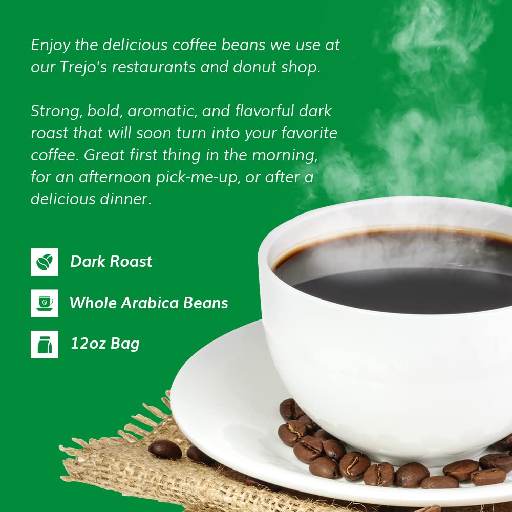 Trejos Tacos Coffee House Blend Dark Roast Whole Bean, 12 Ounce, 100% Arabica