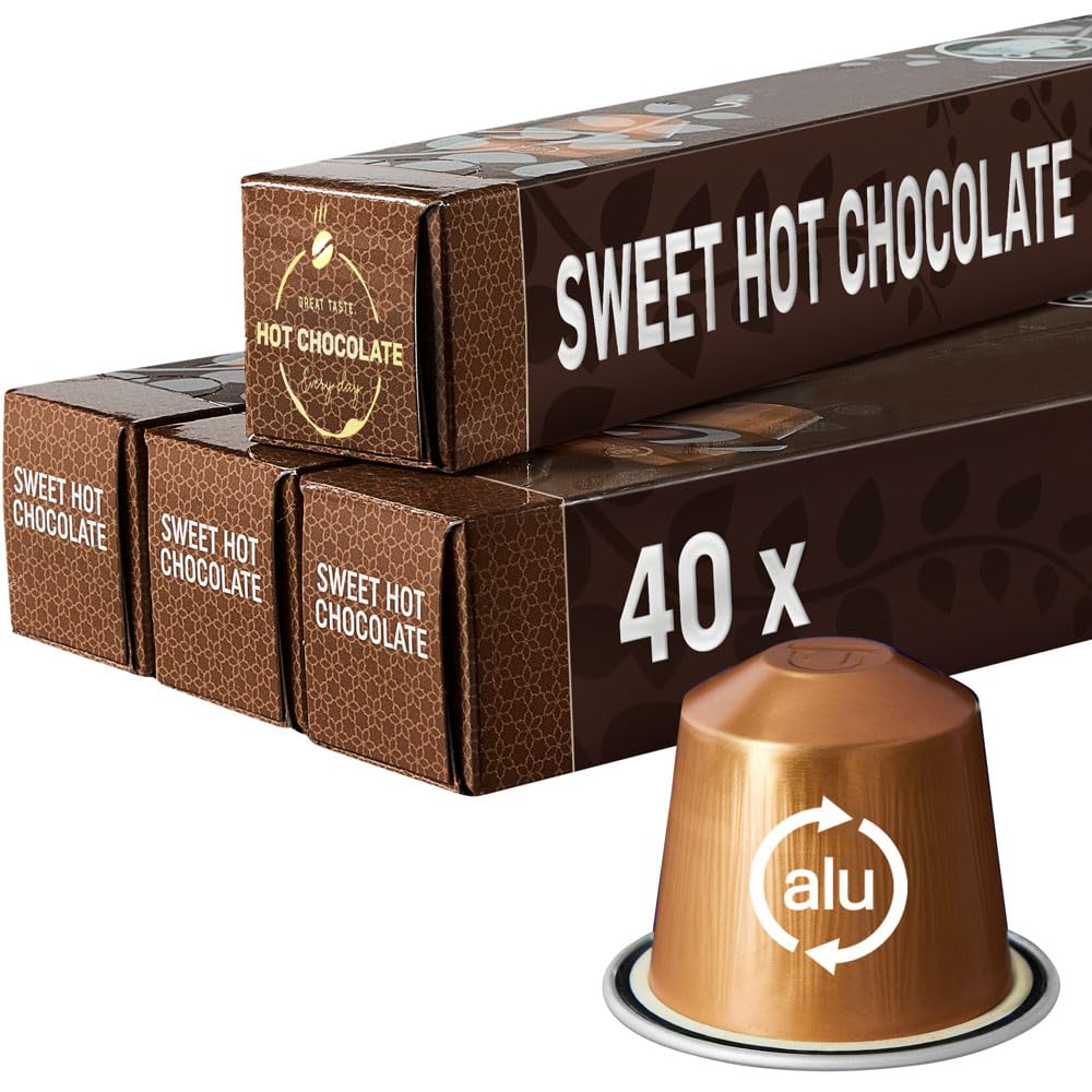 REAL COFFEE Hot Chocolate Pods, Compatible with Nespresso, 40 Aluminum Capsules, Perfect for Kids or Café Mocha