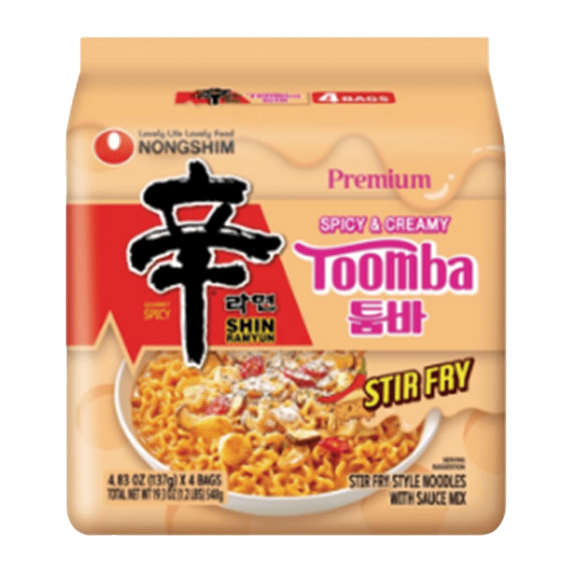 Shin Ramyun Toomba Spicy Creamy Noodles 4.83 Oz (137g) 4 Pack