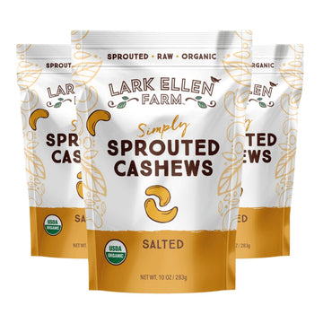 Lark Ellen Farm Sprouted Salted Cashews - Non GMO, Healthy Keto Snacks, Paleo, Gluten Free, Vegan, Certified Organic Nut, Sugar 