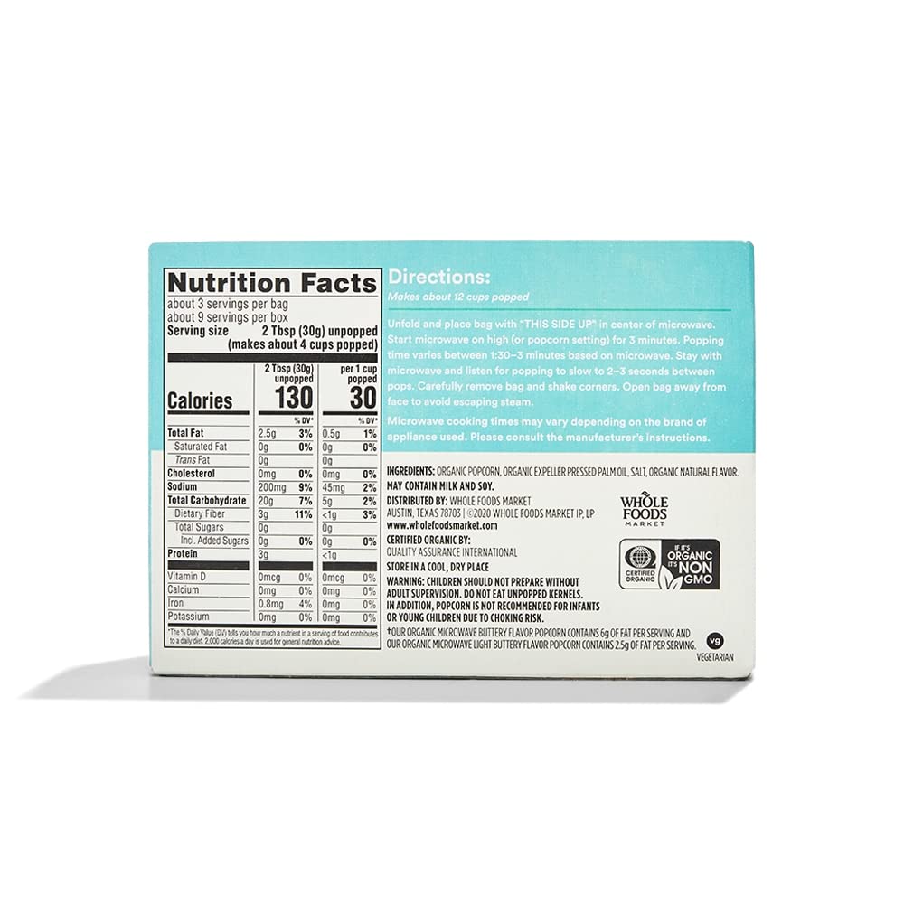 365 By Whole Foods Market, Organic Light Butter Microwave Popcorn, 9 Ounce