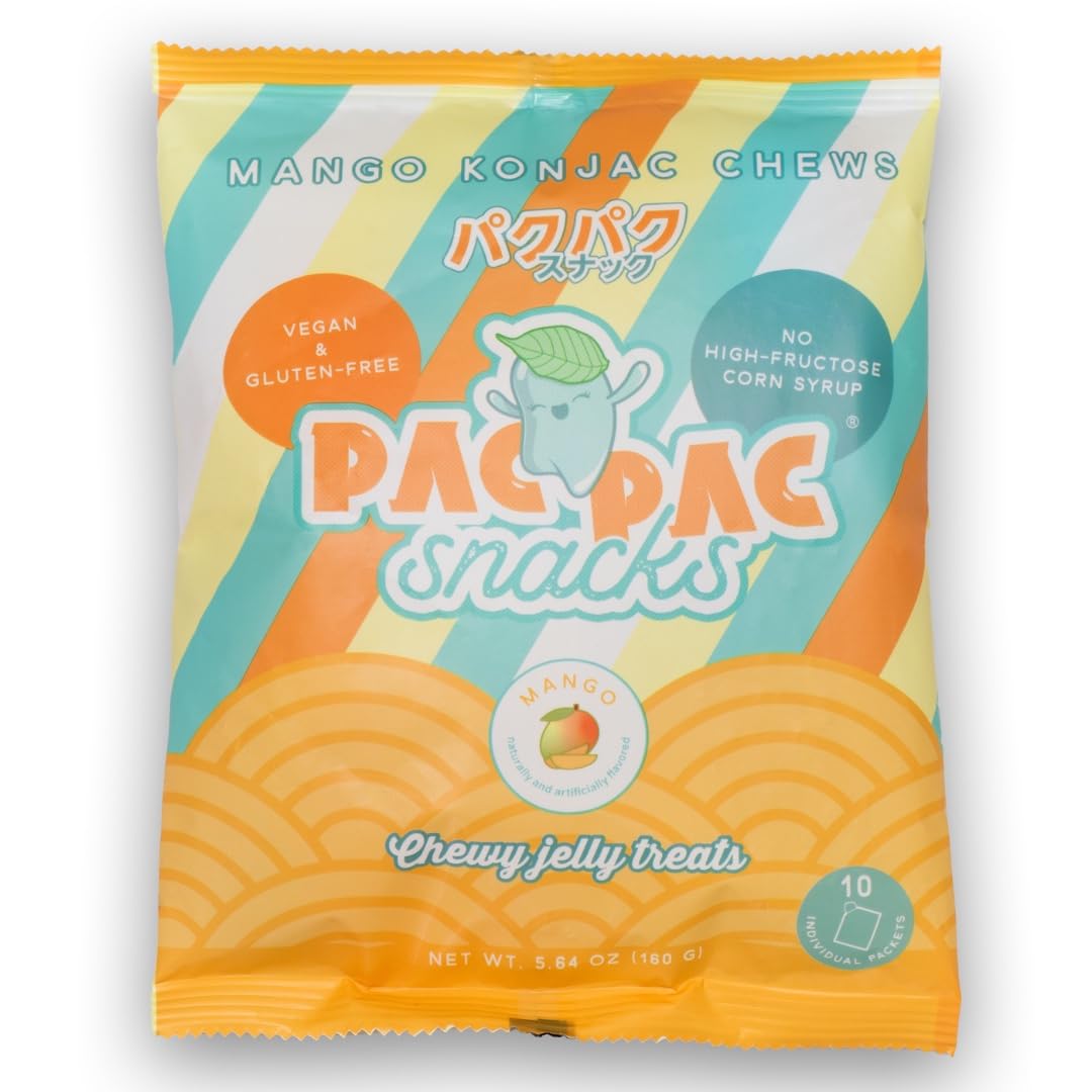 Pac Pac Snacks Mango Konjac Chews | Vegan, Gluten-Free, Low-Calorie | 1 Pack | Orange