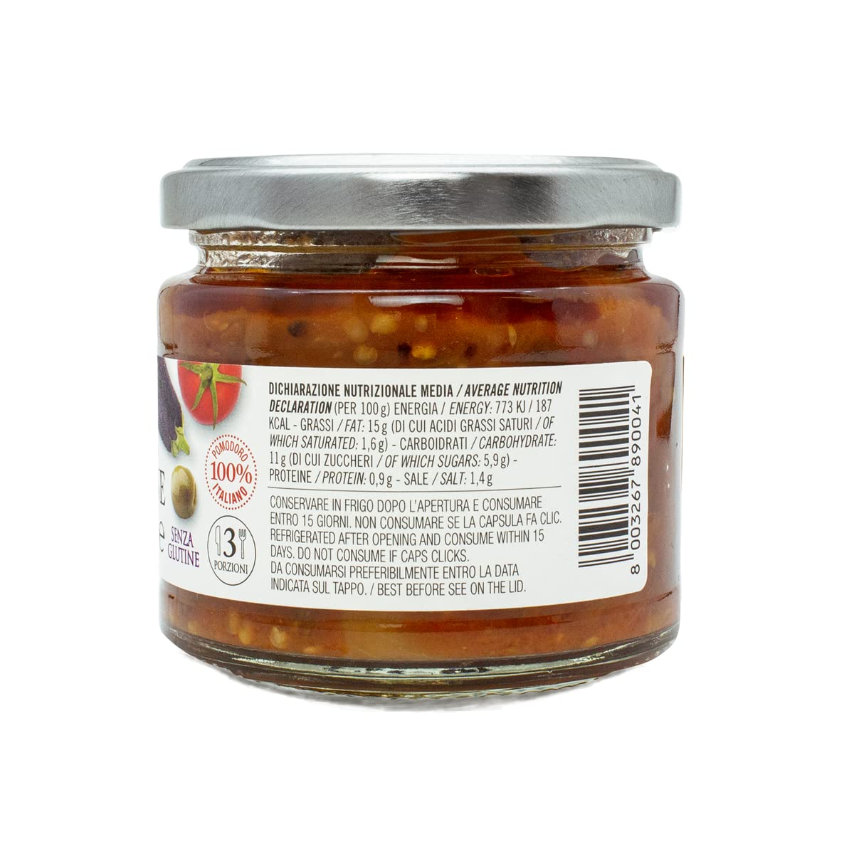 Sicilian Eggplant Caponata, Glass, Jar 6.3 Oz. Sicilian Recipe For Antipasto, Appetizer, Side Dish Or Pasta With Eggplant, Tomat