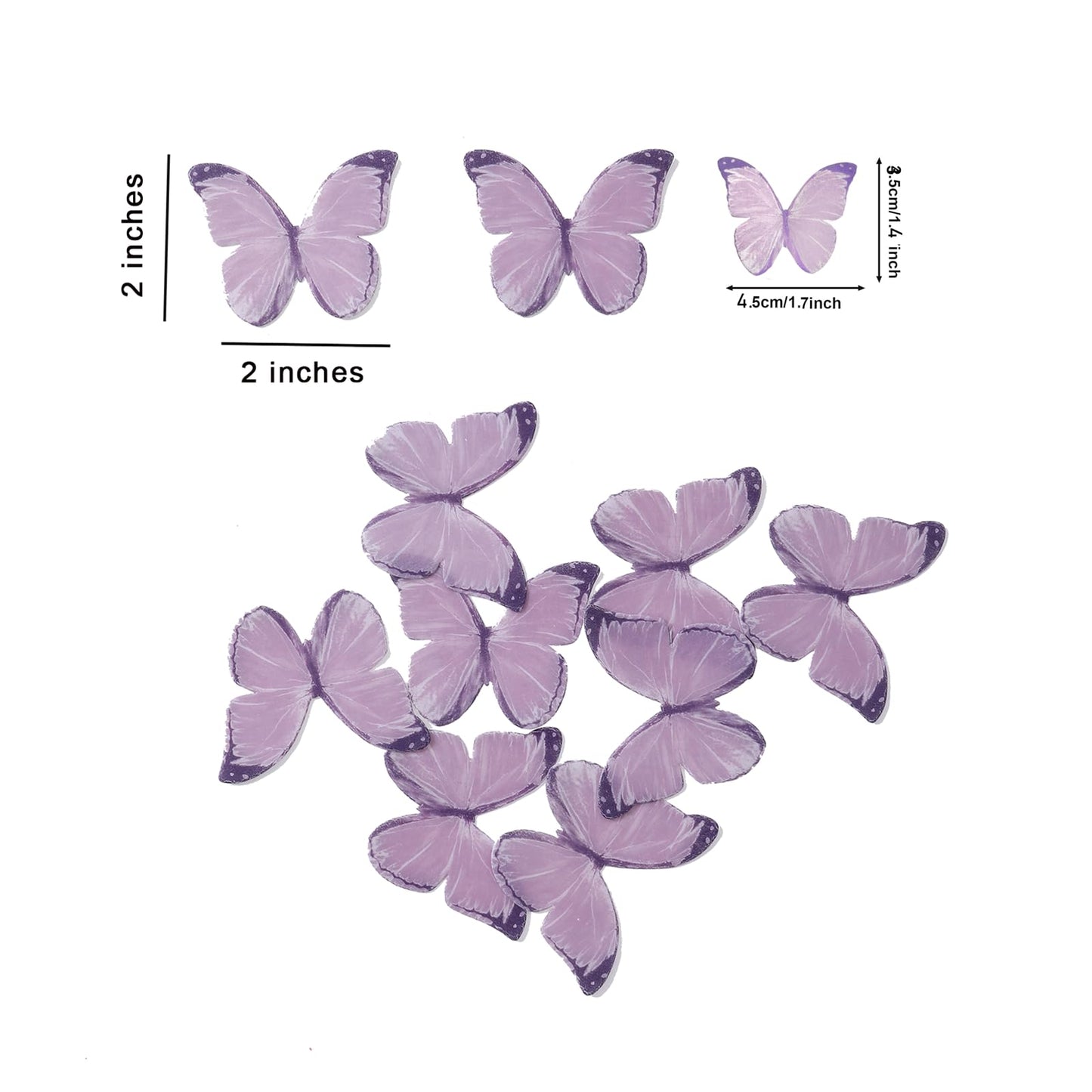 YOcity 48Pcs Purple Edible Butterflies Cake Toppers, Rice Paper, Mix Size, Wedding, Birthday, Baby Shower Decoration