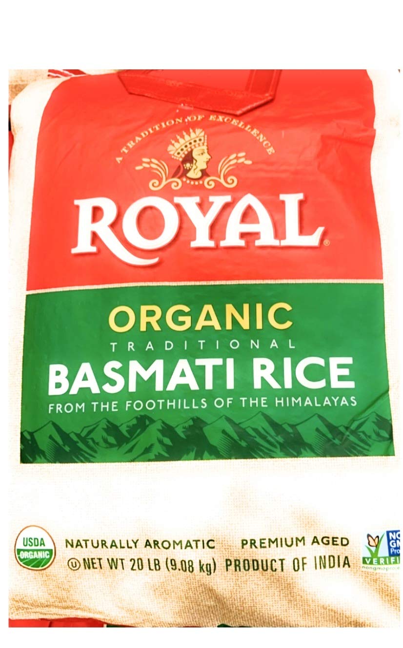 Organic Royal Traditional Basmati Rice - 20 lb, Premium Quality, Aromatic, Gluten-Free, Ideal for Cooking and Meal Prep