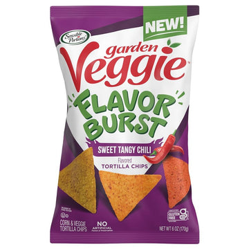 Sensible Portions Garden Veggie Flavor Burst Tortilla Chips, Sweet Tangy Chili, 6 Oz