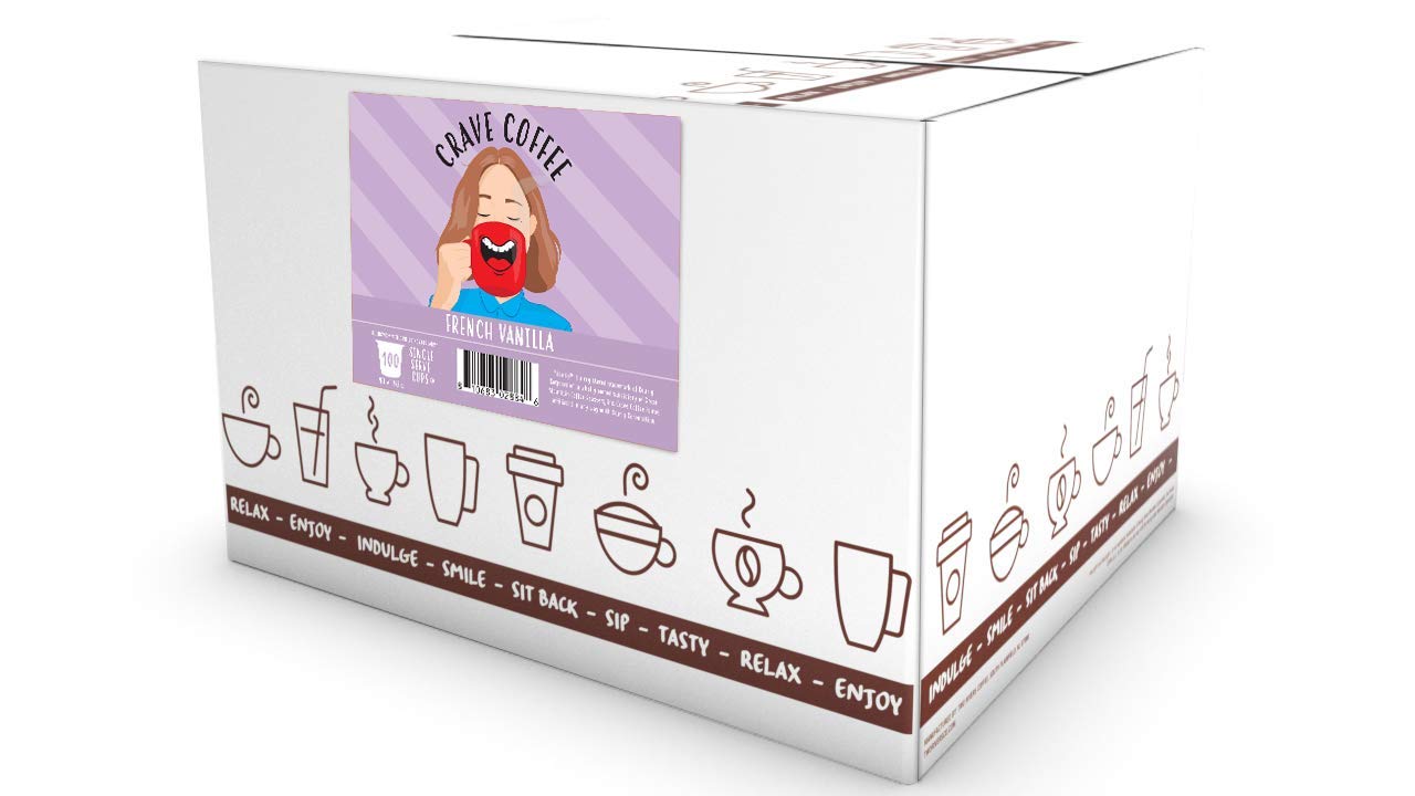 Crave Beverages Flavored Coffee Pods, French Vanilla, 100 Count, Compatible with 2.0 K-Cup malt-inspired