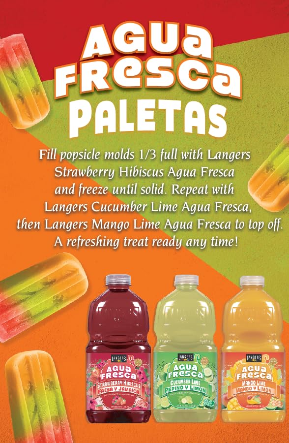 Langers Agua Fresca  Fresa y Jamaica (Strawberry Hibiscus)  64 Fl Oz (Pack of 8)