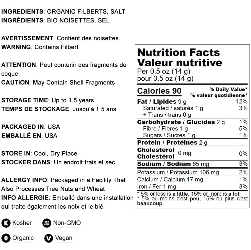 Food To Live Organic Dry Roasted Blanched Hazelnuts With Himalayan Salt, 8 Ounces - Non-Gmo, Oven Roasted Lightly Salted Whole F