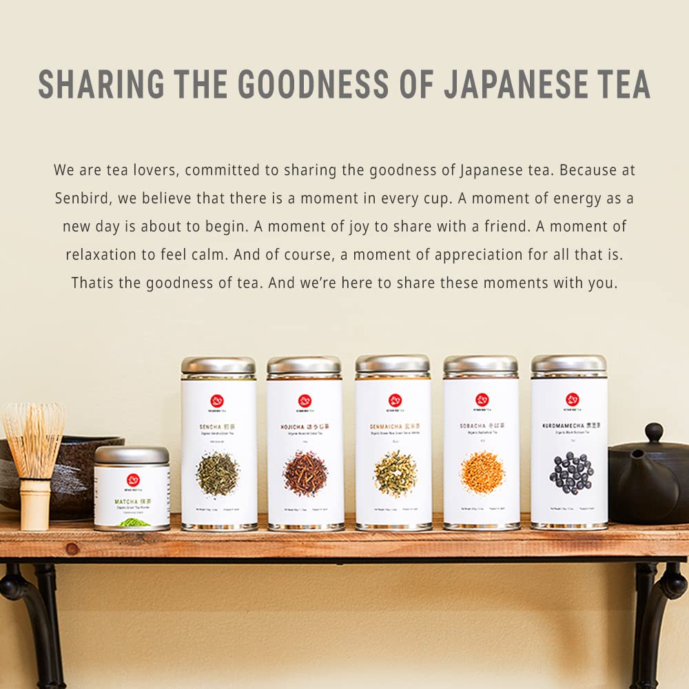 Senbird Organic Sobacha - Japanese Soba Buckwheat Tea - From Hokkaido - Loose Leaf in Airtight Tea Tin (3.5oz/100g)