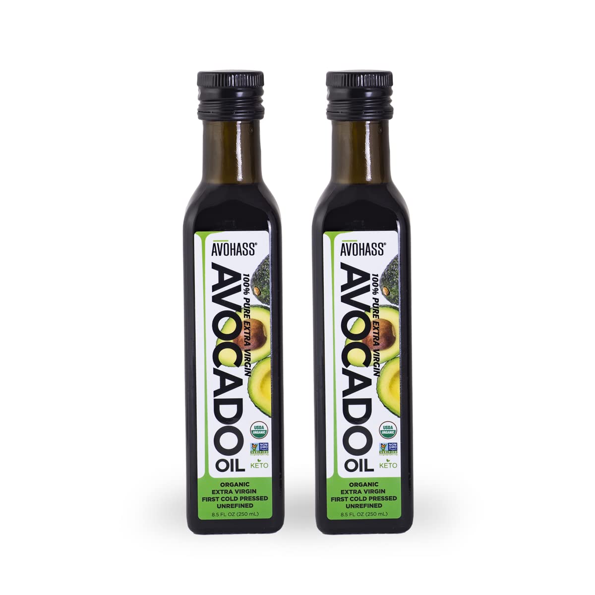 Avohass Mexico USDA Organic Certified Extra Virgin Avocado Oil 8.5 fl oz Bottle 2 Pack.