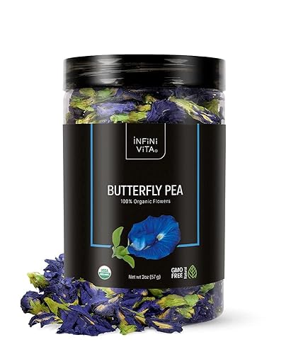 Infini Vita Dried Butterfly Pea Flower Tea 56G (2 Oz) - 100% Organic Blue Tea, Pure, Non-Gmo, Gluten Free - Natural Focus, Energ