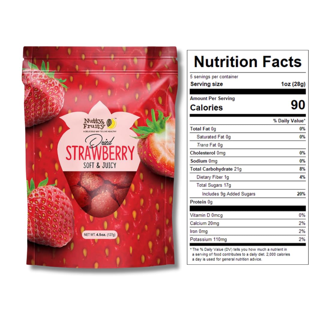 Nutty & Fruity Dried Fruit - Gift Packs Of 2 By Lyzas Sweets &   (Strawberries 4.5Oz)