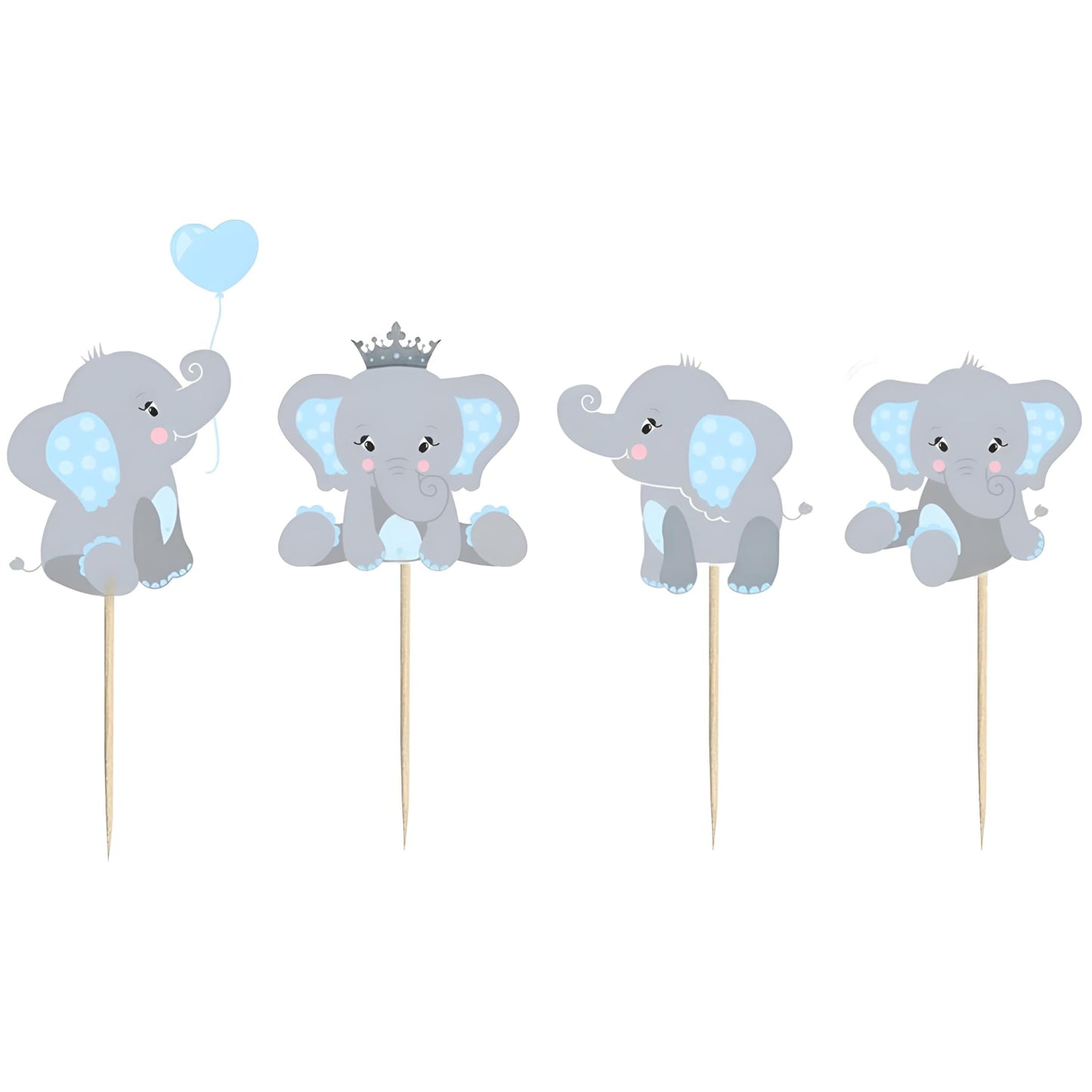 Finduat 48 Pieces Blue Elephant Cupcake Toppers For Boy Baby Shower Decorations Supplies  Baby Boy Birthday Party Supplies(Double Sided)