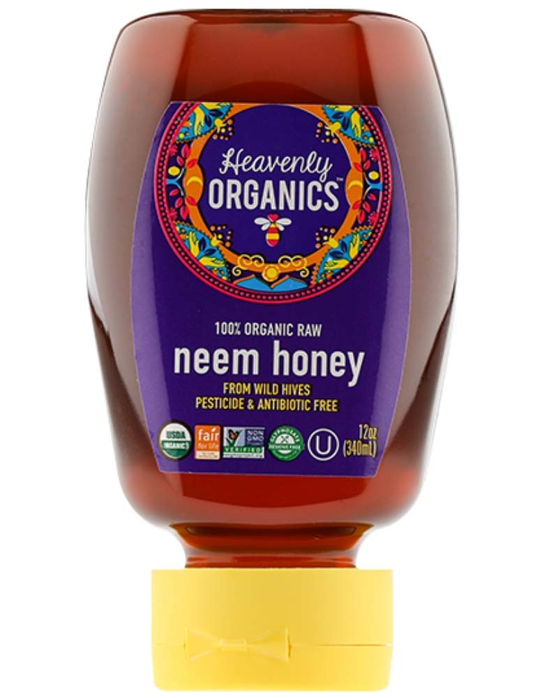 Heavenly Organics 100% Organic Raw Neem Honey (12 Oz Squeeze Bottle) Made From Wild Beehives & Free Range Bees Dairy Nut Gluten-
