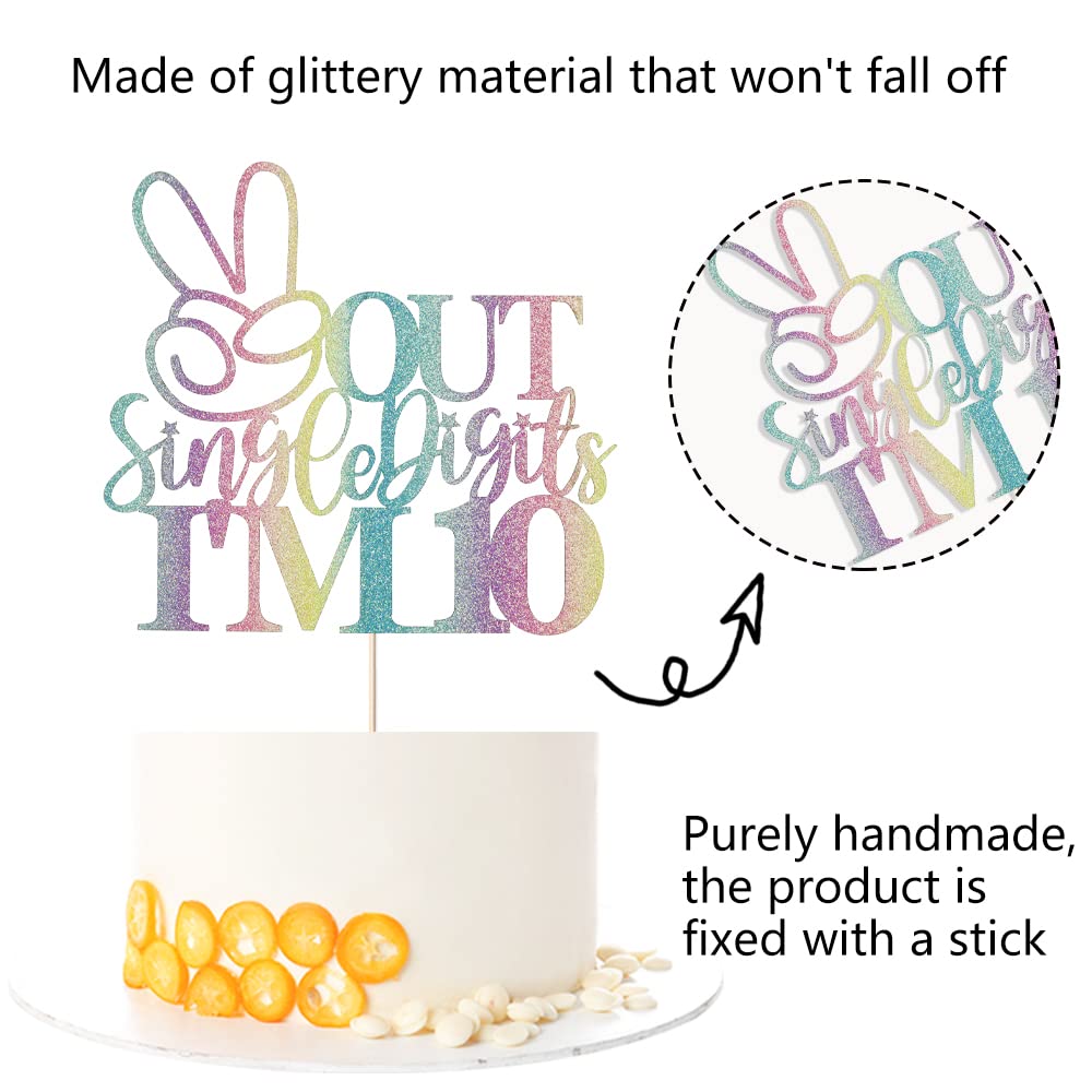 Kaoenla Out Single Digits I'M 10 Cake Topper -Colour Glitter Double Digit 10, Boys And Girls Happy 10Th Birthday Party Decoratio