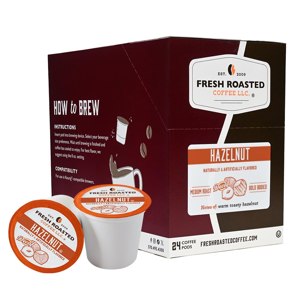 Fresh Roasted Coffee Decaf Hazelnut Flavored Coffee Pods K-Cup Compatible 24 Count
