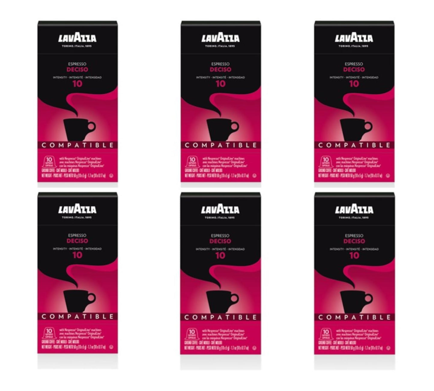 Lavazza Deciso Espresso Dark Roast Capsules for Nespresso, 60 Count, Compatible with Original Machines