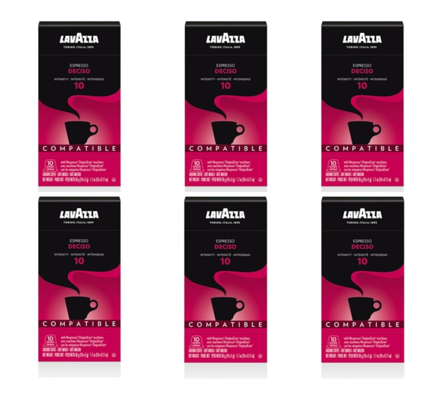Lavazza Deciso Espresso Dark Roast Capsules for Nespresso, 60 Count, Compatible with Original Machines