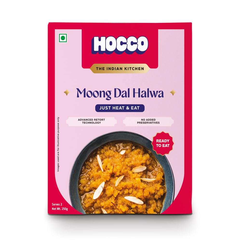 Hocco Moong Dal Halwa - Ready To Eat-Instant Halwa-Serves 2,250G, Ready To Cook In 5 Mins,Dessert Mix For Diwali
