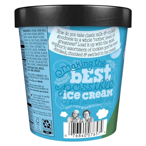 Ben & Jerrys Milk & Cookies Vanilla Ice Cream Pint Non-GMO 16 oz