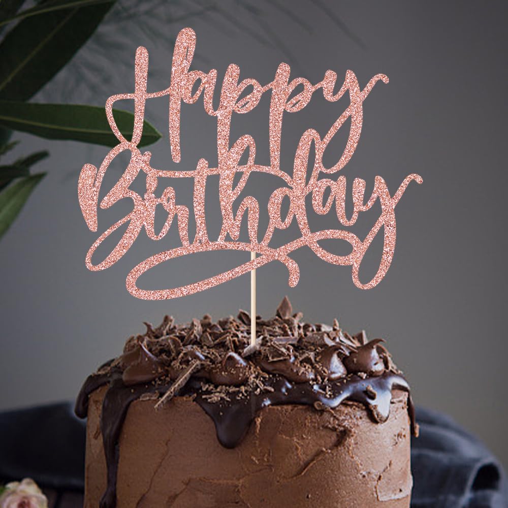 Bejotaa Glitter Happy Birthday Cake Topper, Anniversary Celebration Party Decoration, Birthday Cake Party Decoration Supplies (R