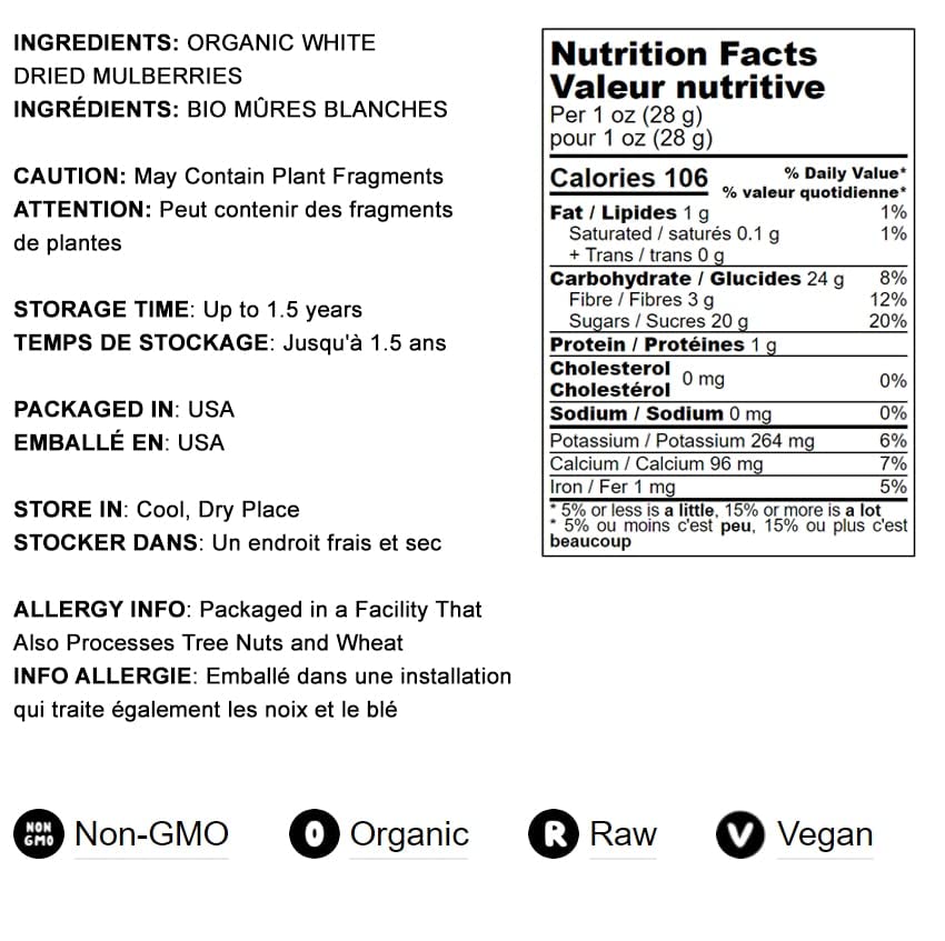 Food to Live Organic Dried White Mulberries, Non-GMO, Unsulfured, 10 Pounds (Pack of 2)