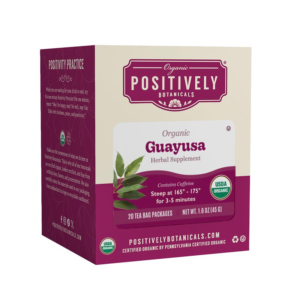 Organic Positively Tea Company Guayusa Herbal Tea Bags, 20 Count, Pack of 1