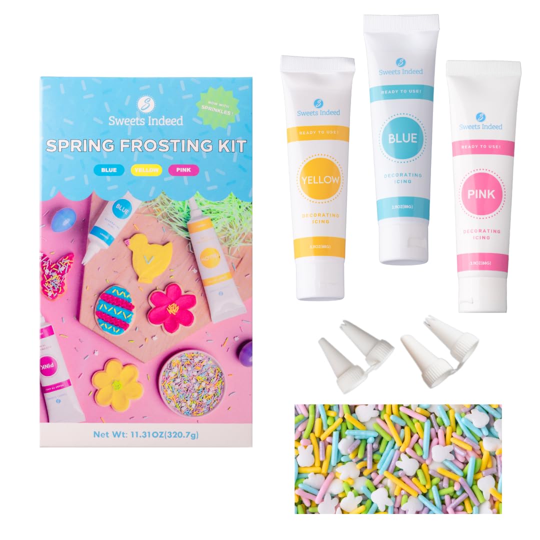 Sweets Indeed Spring Frosting Kit plus Bunny Easter Sprinkles Frosting Tubes Nozzles Perfect for baking and cookie decoarting 11
