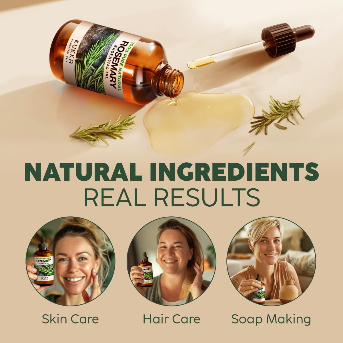 KUKKA Rosemary Hair Oil - 100% Natural Therapeutic Grade, 4 Fl Oz for Hair Growth & Dry Scalp, Aromatherapy Essential Oil