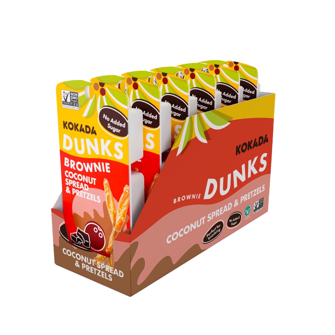Kokada Dunks Brownie, Coconut Spread and Non-GMO Pretzels, Snack Packs, Lunchbox Snack, 1.9 Oz Each, 6 Pack