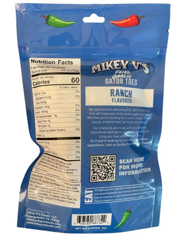 Mikey V'S Ranch ''Gator Toes'', Deep Fried Garlic Snacks, 3.9Oz.