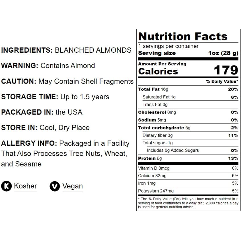 Food To Live Blanched Slivered Almonds, 5 Pounds - Chopped Raw Blanched Almonds, Unsalted, Vegan, Keto, Kosher, Bulk. High In Pr