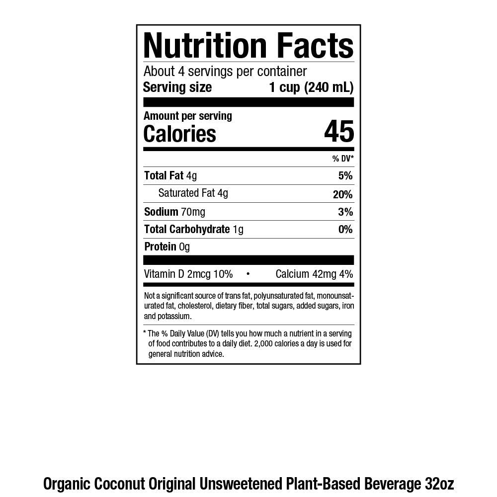 Pacific Foods Organic Unsweetened Coconut Milk, Plant Based Milk, 32 Oz Carton (12 Pack)