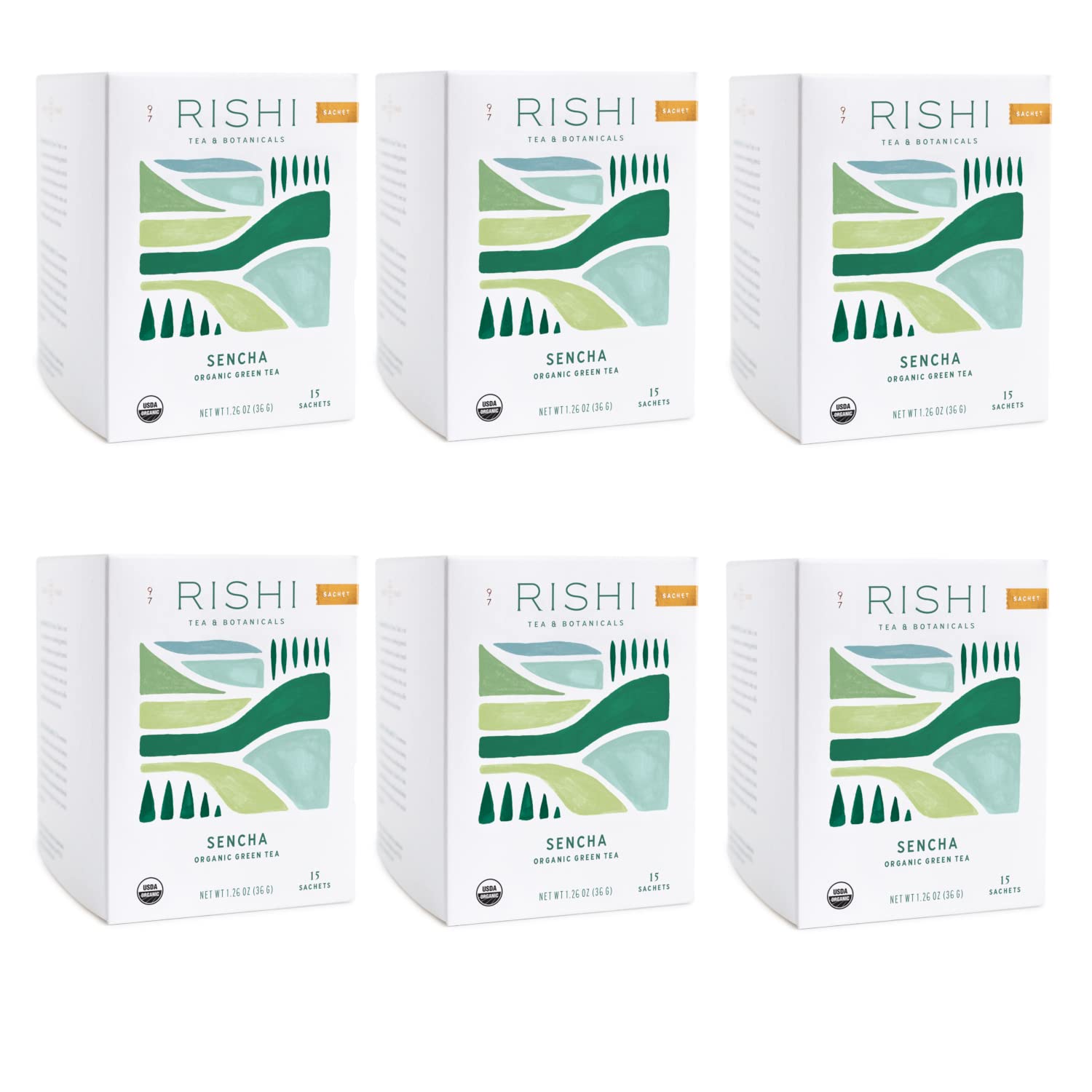Rishi Tea Sencha Green Tea | USDA Organic Direct Trade Sachet Tea Bags  Certified Kosher Caffeinated Japanese Green Tea | 15 Count (Pack of 6)