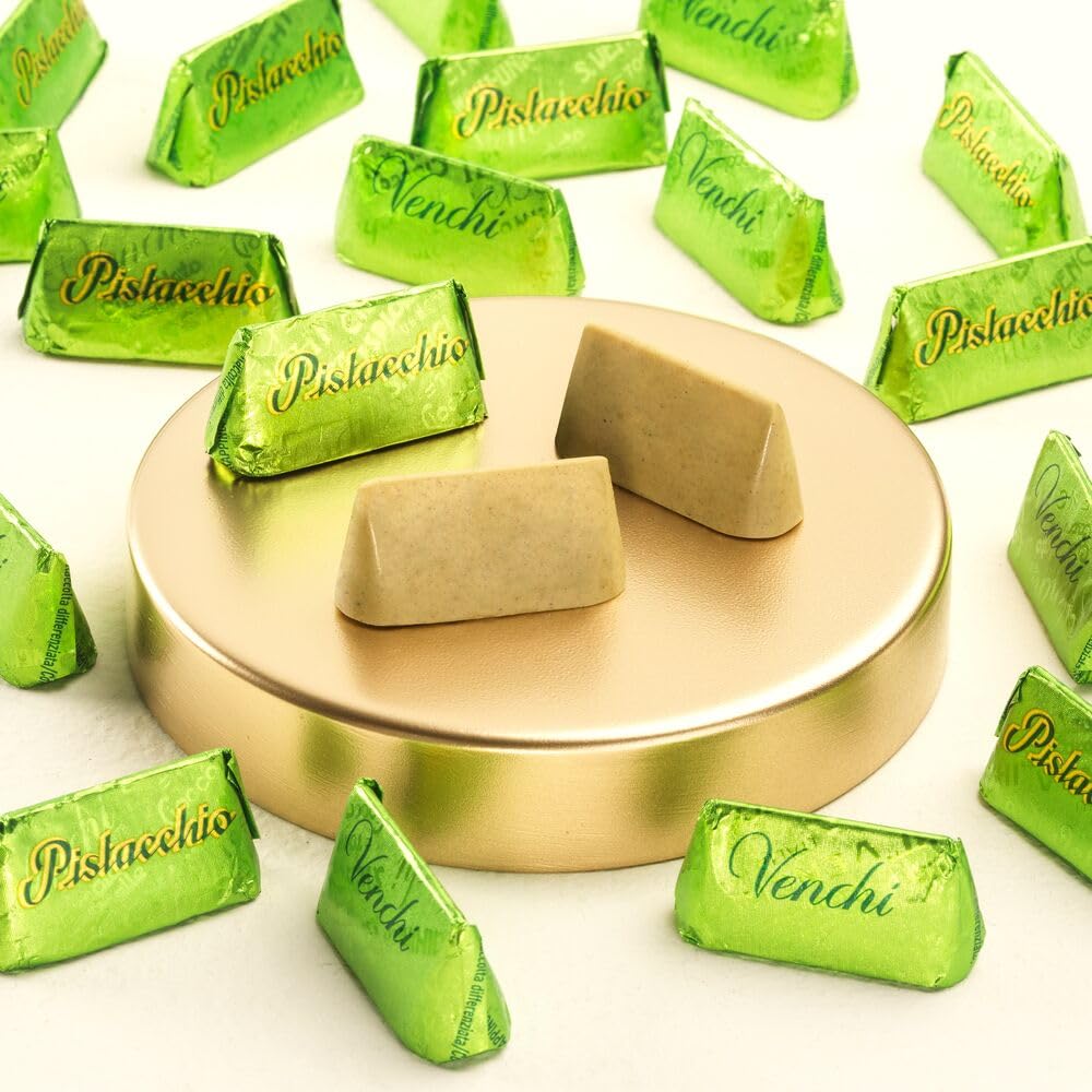 Venchi Gianduiotto Pistachio White Chocolate Gift Box, 29 Pieces, 10.58 oz - Creamy Pistachio Filling, Gluten Free