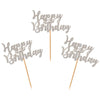 Donoter 24 Pcs Glitter Silver Happy Birthday Cupcake Toppers Cake Picks For Birthday Party Decoration Supplies