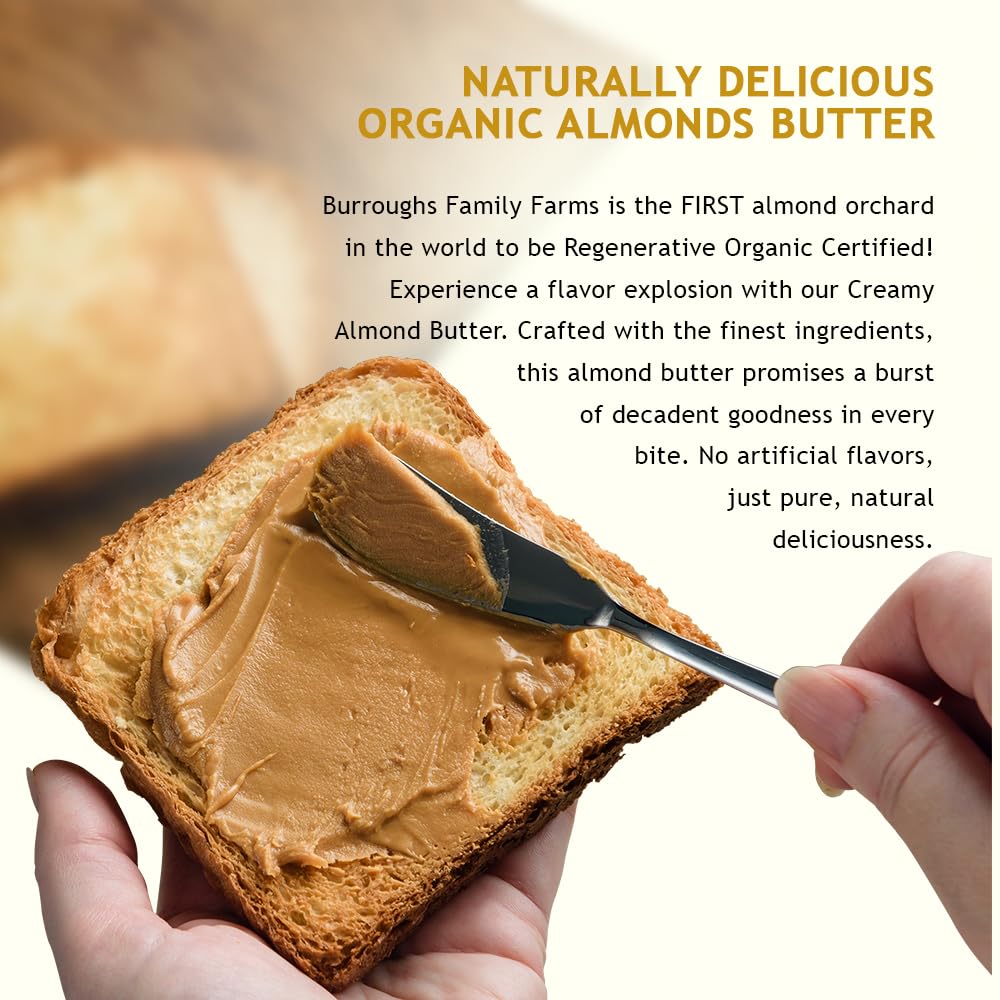 Burroughs Family Farms Regenerative Organic Creamy Almond Butter (14 Oz Pack Of 1, Creamy)
