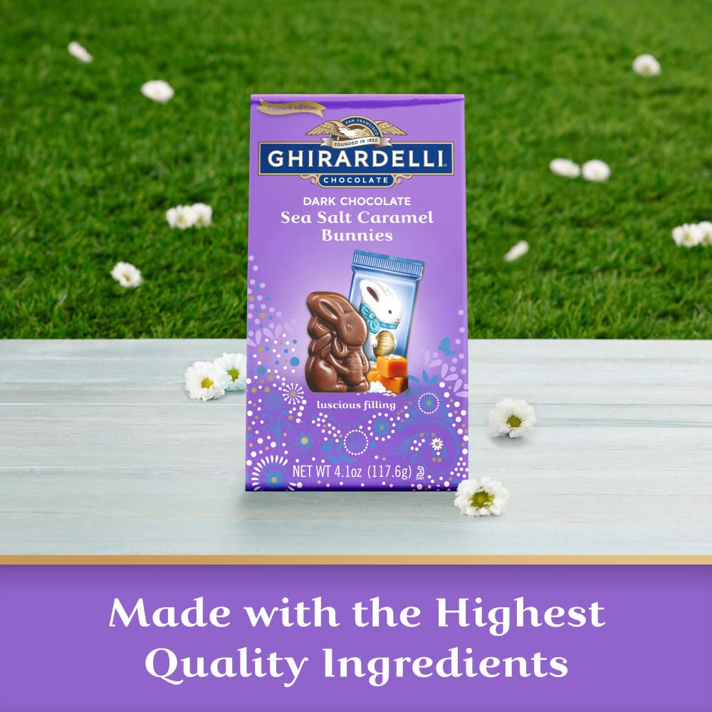 Ghirardelli Dark Chocolate Sea Salt Caramel Bunnies, Bunny Shaped Chocolate With Sea Salt Caramel, 4.1 Oz Bag