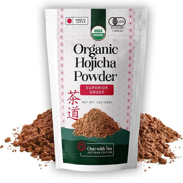 ONE WITH TEA Organic Hojicha Powder, Roasted Matcha Green Tea Powder from Japan, Hot or Iced, Made in Japan, Organic Hojicha 1 O
