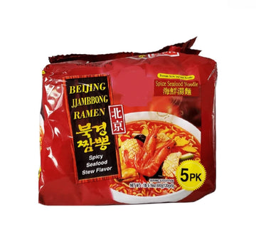 Case Set - Beijing Spicy Seafood Jjambbong Ramen Instant Noodles - 4 Goi Mi Beijing Huong Vi Do Bien - 4.2 Oz Per Bag X 4 Bags P