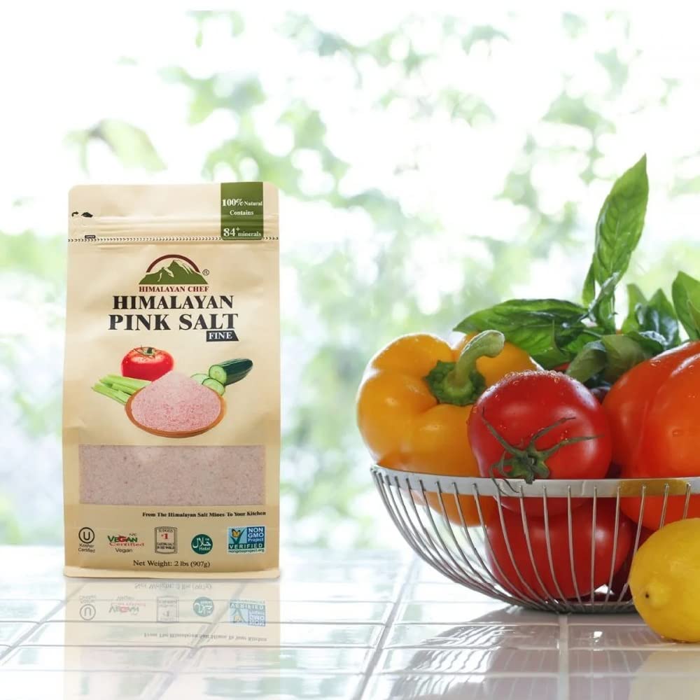 Himalayan Chef Pink Himalayan Salt, Fine Grain, 2 Pound (Pack of 2), Coarse Grain