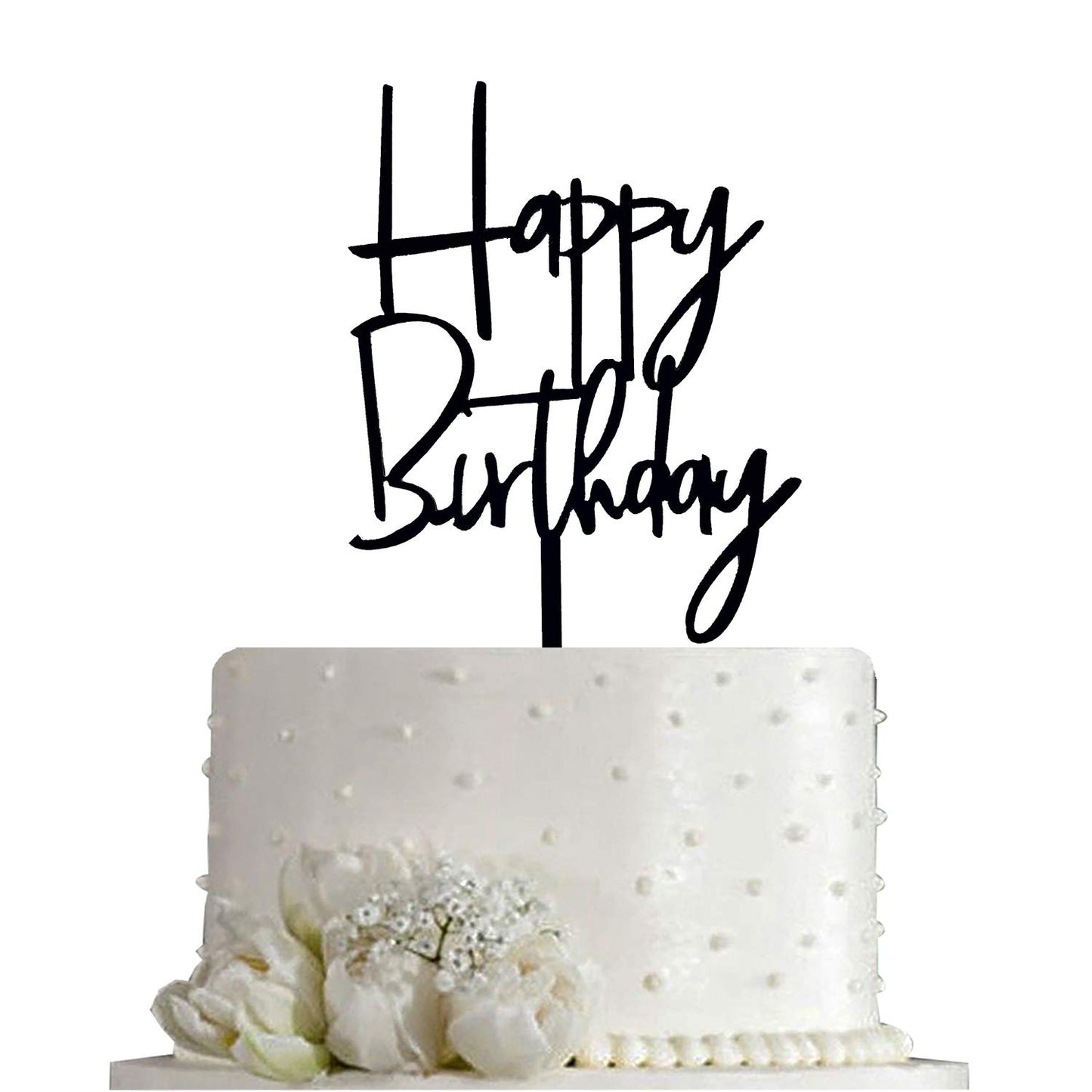 JIEEIN Happy Birthday Cake Topper - Black Acrylic, Model NJ-0055, Party Decorations