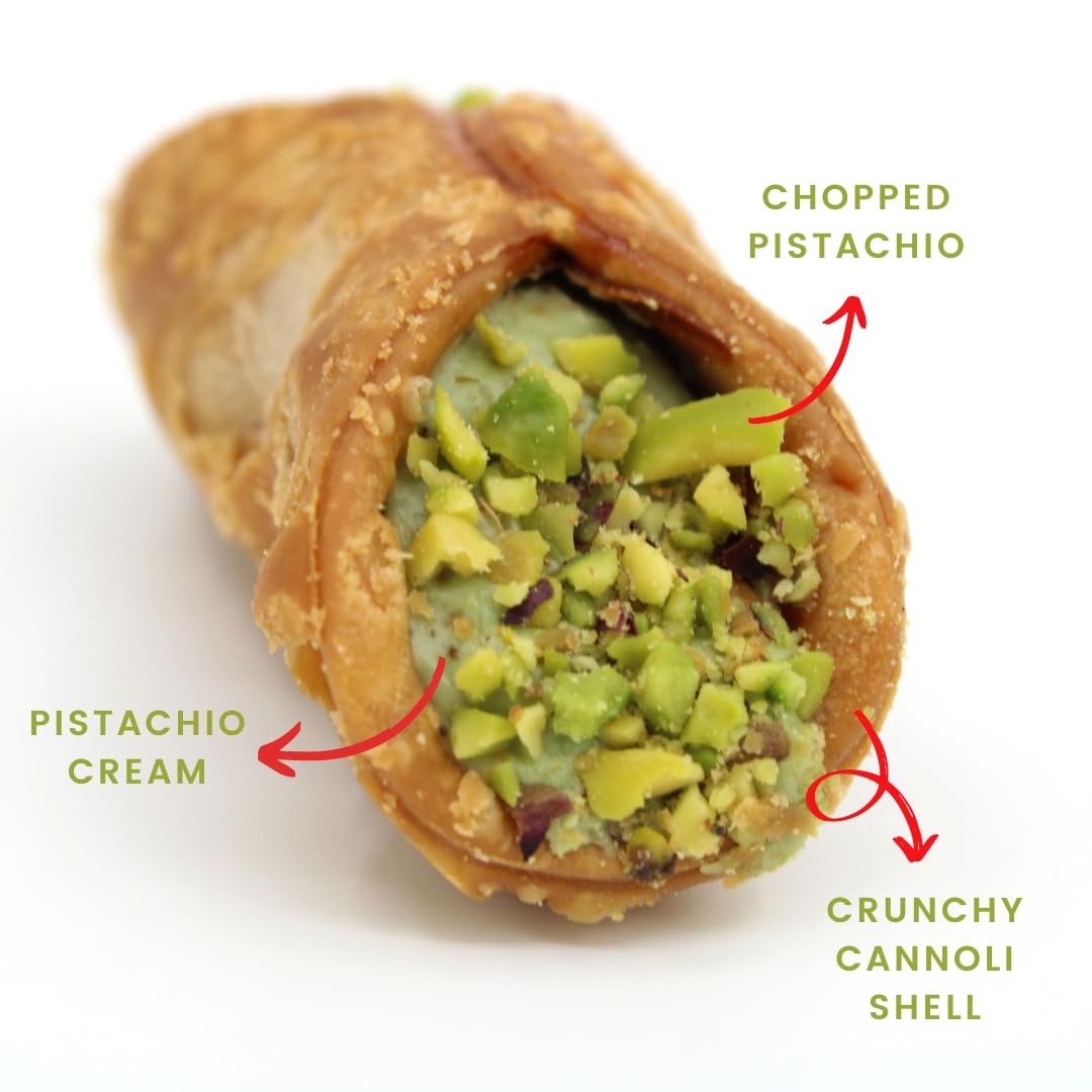 Gusto Etna Sicilian Cannoli Filled With Pistachio Cream, 8 Pieces, Mini Cannoli In Gift Box With Pistachio Butter, Crunchy Sweet